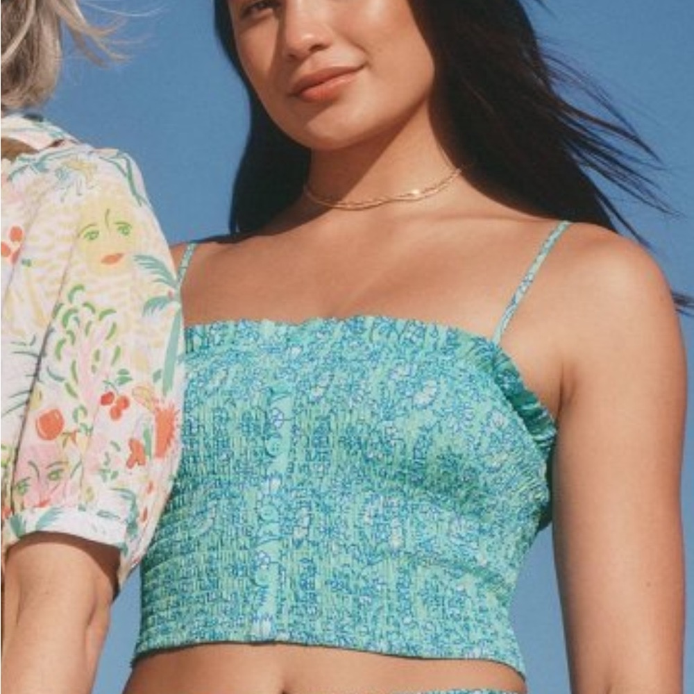 Roller Rabbit Target Garden Floral Smocked Peplum Tank Top Teal Medium M